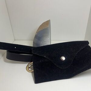 Black Suede Belt Bag with Gold Buckle